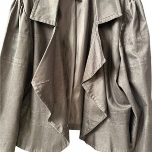 Ashley Stewart Dark Denim Waterfall Open-Front Blazer